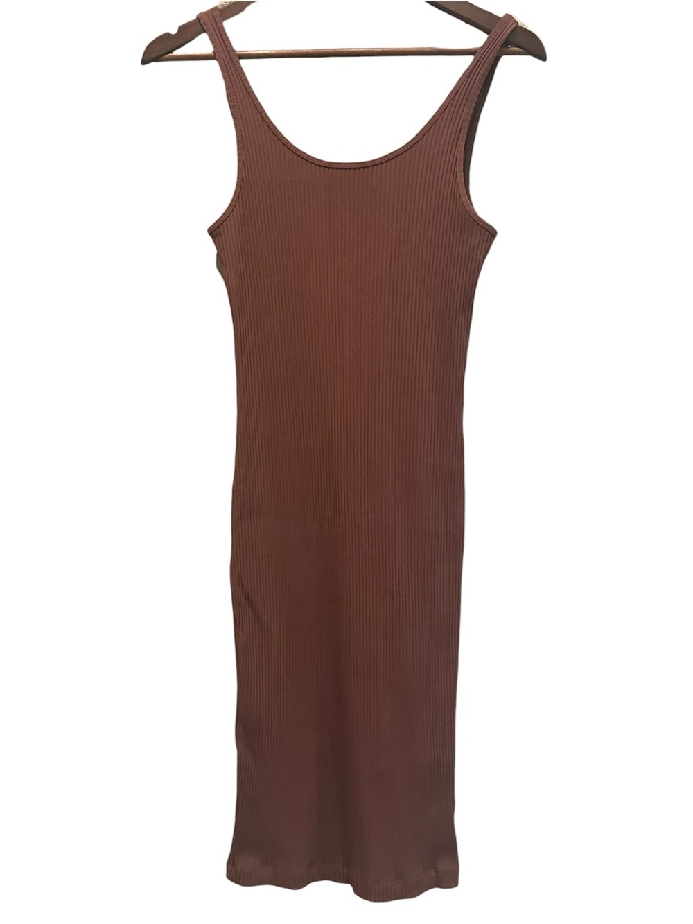 Wilfred Free Brown Ribbed Murdock Midi Sleeveless Tank Dress Size Small - Picture 2 of 7